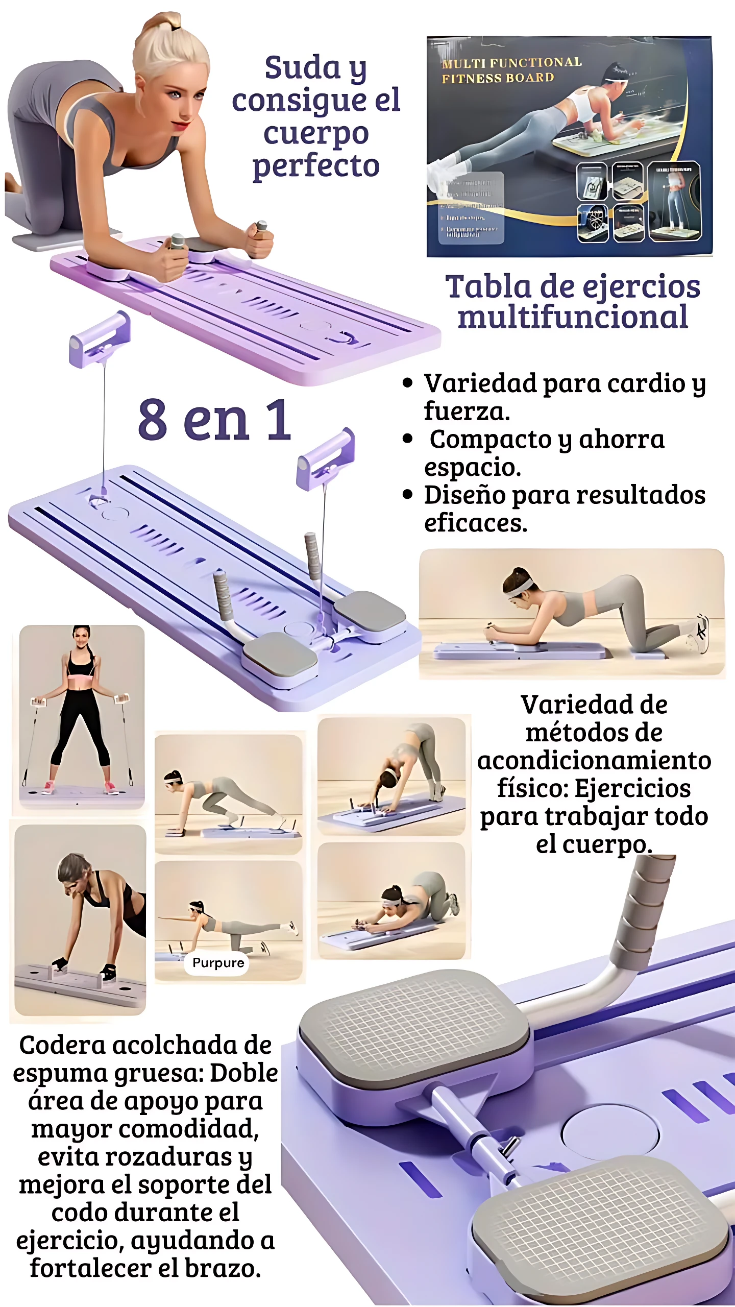 Tabla de Pilates acolchada para gimnasio en casa - Entrena fuerza y cardio sin ocupar espacio - Imagen 3
